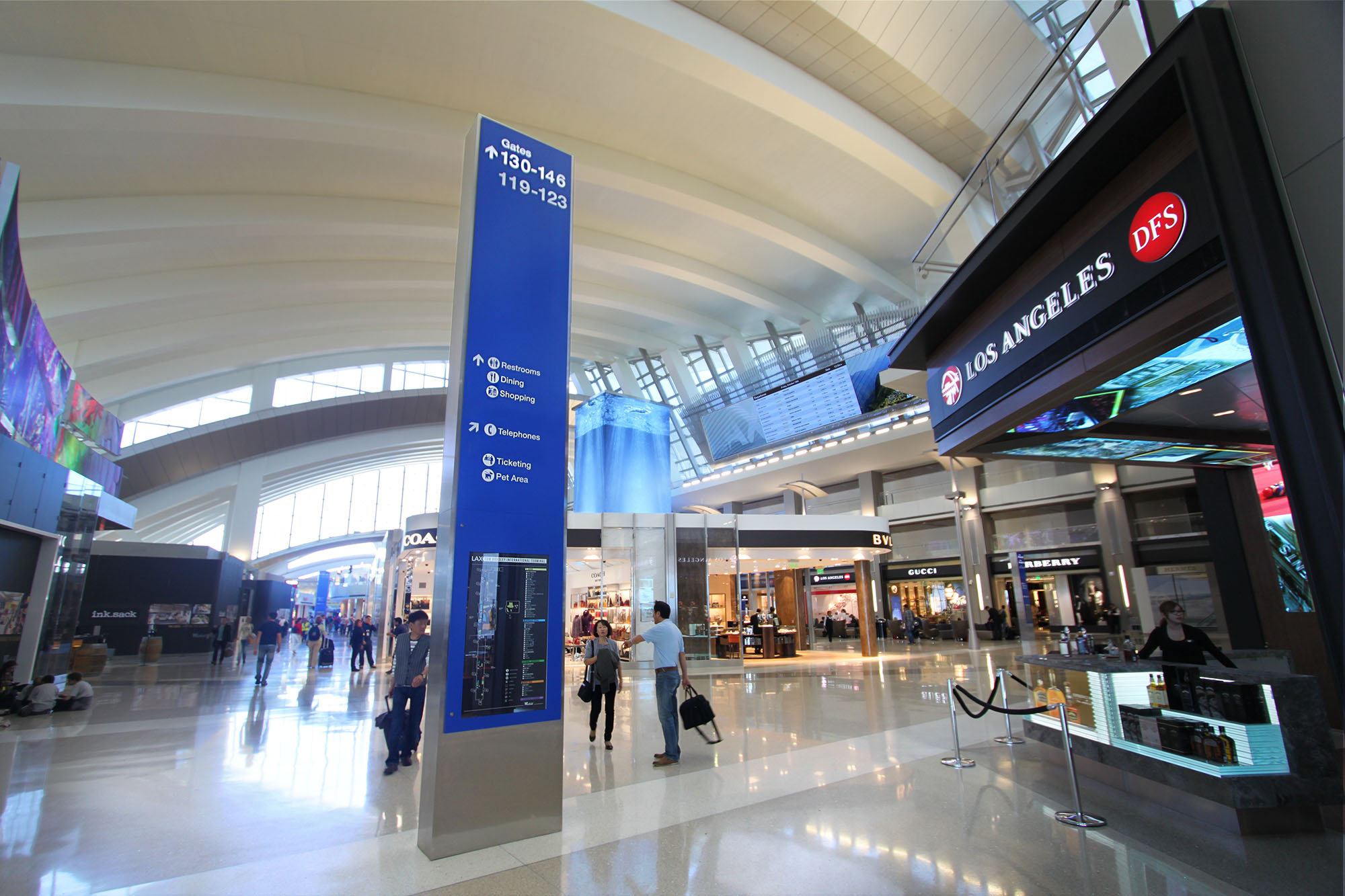 Terminal at LAX airport with restaurants and shops