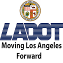 Los Angeles Department of Transportation logo, with L.A. city logo above it and the words "Moving Los Angeles forward" below it.