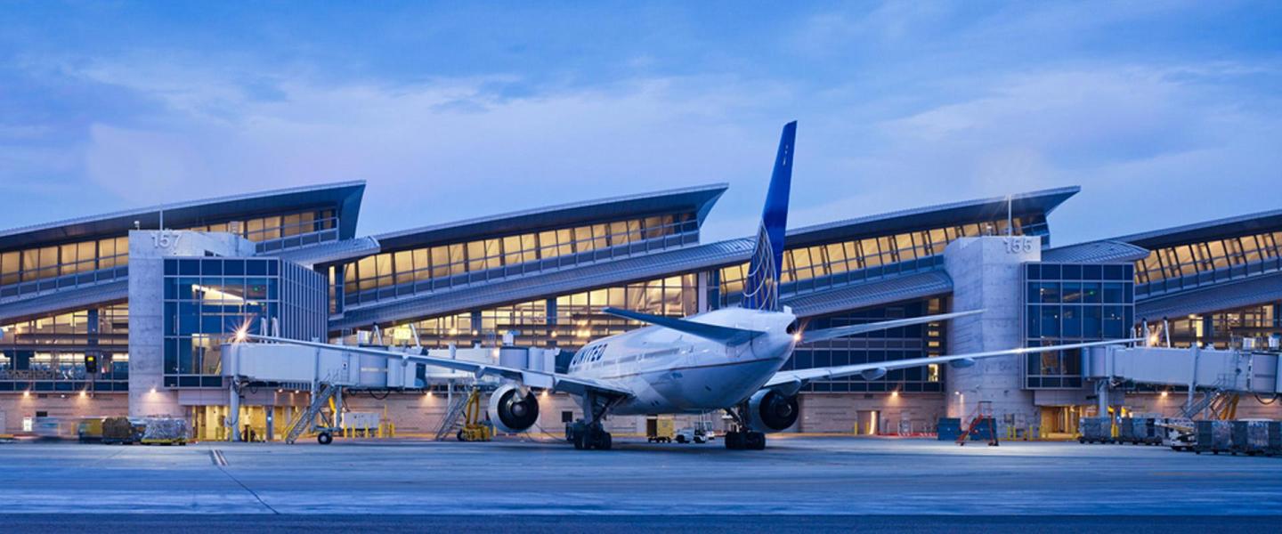 Plane attached to a hanger stationed at LAX airport.